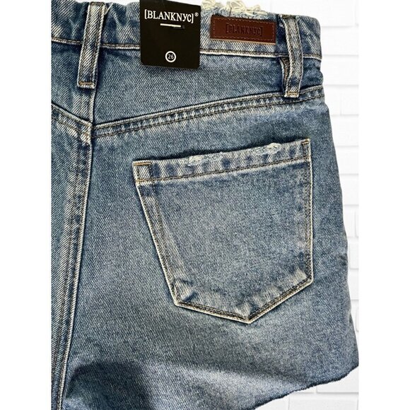 Blank NYC Shorts Women's Sz 26‎ Denim Distressed Raw Hem High Waisted Blue - Picture 11 of 11
